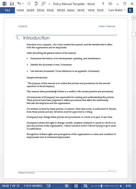 Download Policy And Procedures Manual Templates Ms Word 68 Pages With