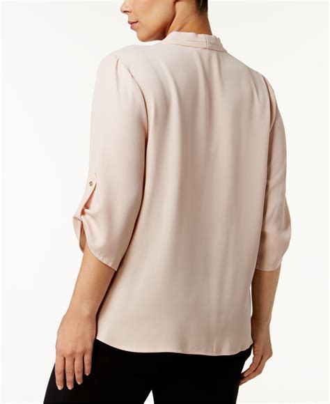 Calvin Klein Synthetic Plus Size Pleated Neck Blouse In Blush Pink Lyst