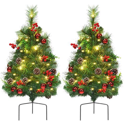 Costway Set Of 2 24in Battery Powered Pre Lit Pathway Christmas Trees