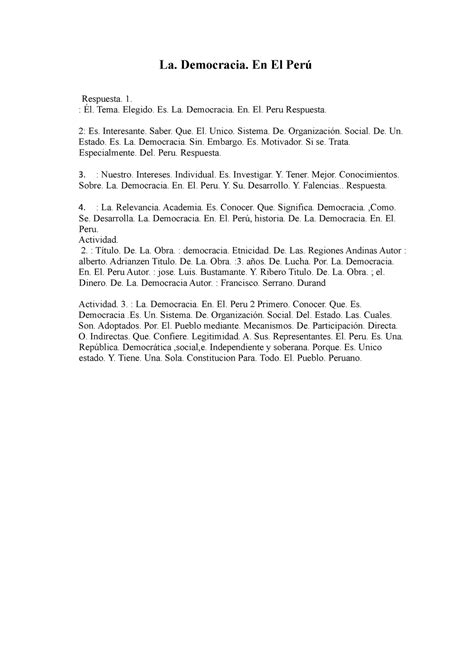 La Democracia En El Peru La Democracia En El Per Respuesta