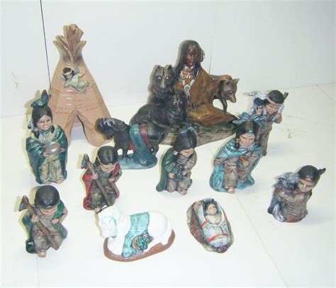 12 Piece Ceramic Hand Painted Native American Nativity Set Provincial Mold Ebay