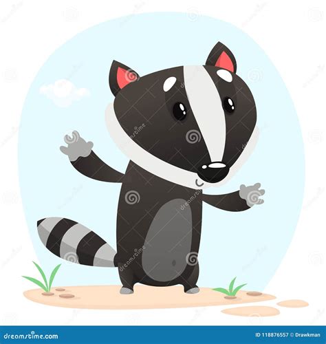 Cartoon Badger On A White Backgroundflat Cartoon Illustration For Kids