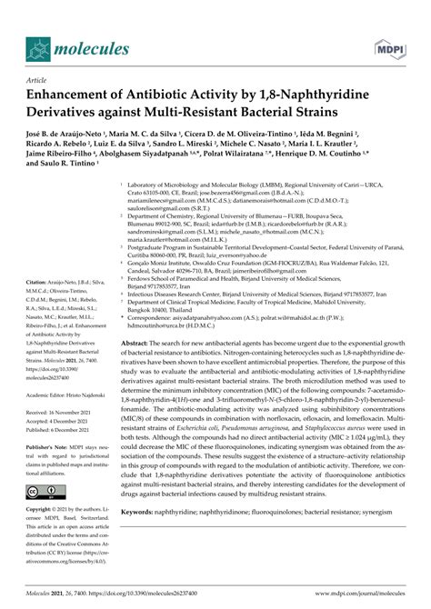 PDF Enhancement Of Antibiotic Activity By 1 8 Naphthyridine