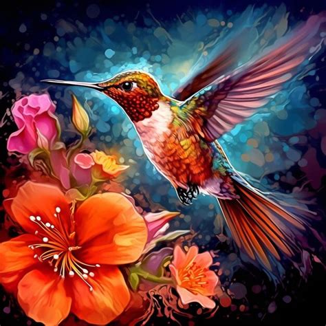 Premium Ai Image A Hummingbird Is Flying Over Some Flowers And A