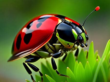 A Lady Bug Sitting On Top Of A Green Plant Image Design Id