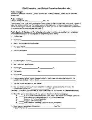 Fillable Online Ehs Ucsc UCSC Respirator User Medical Evaluation