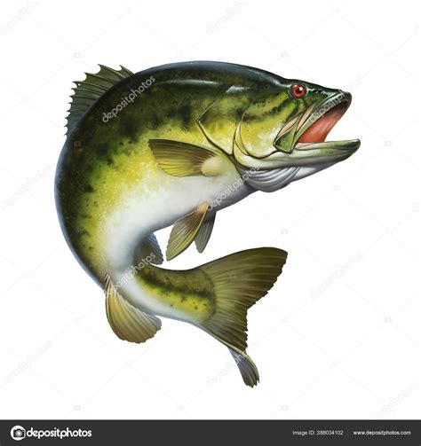 Larged Bass Jumps Out Water Isolate Realistic Illustration Big Bass