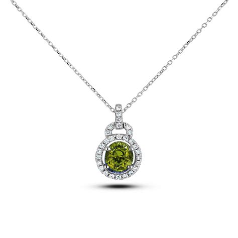 0 79 Carat Green Sapphire And Canadian Diamond Halo Pendant In White