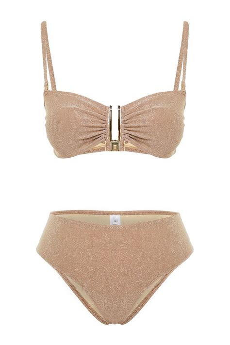 Trendyol Collection Silvery Mink Strapless Brazilian Bikini Suit With Accessories