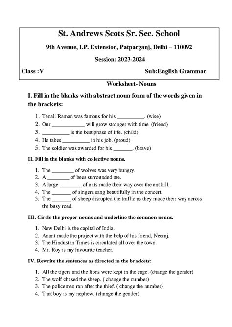 Nouns - grammar - St. Andrews Scots Sr. Sec. School 9th Avenue, I