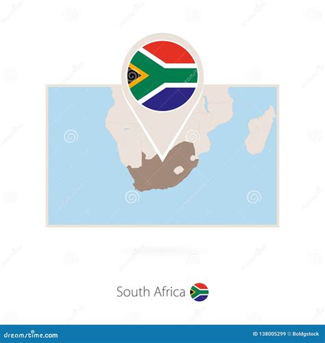 Rechthoekige Kaart Van Zuid Afrika Met Speldpictogram Van Zuid Afrika