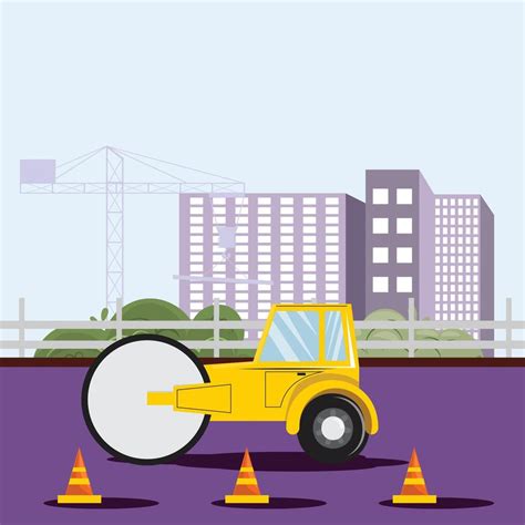 Yellow Road Roller Driving In The City Scene 45872613 Vector Art At