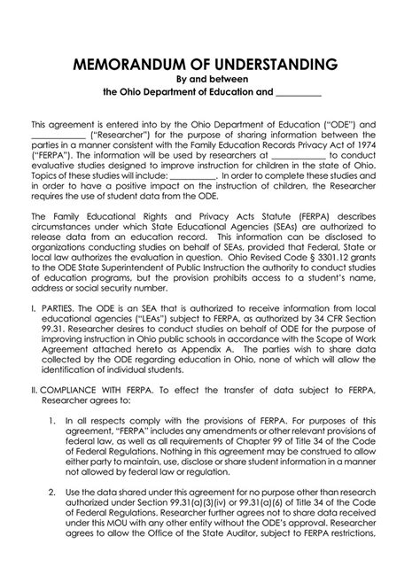 Memorandum Of Understanding Format Templates