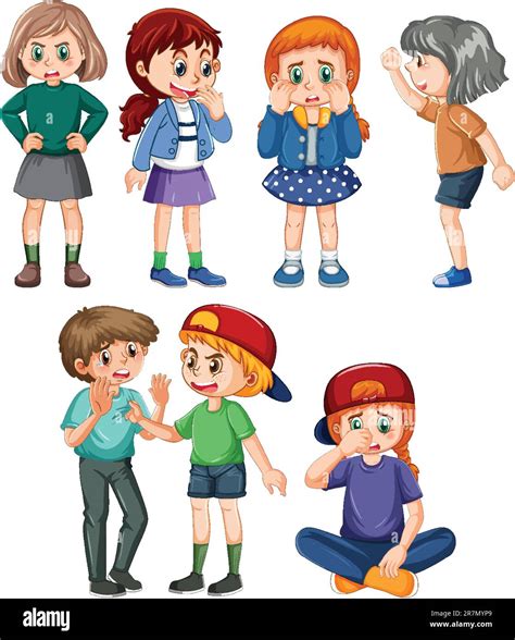 Set of bully kids cartoon character illustration Stock Vector Image ...