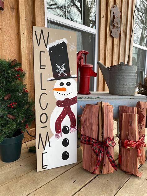 Welcome Snowman Porch Sign Winter Porch Sign Christmas Porch Etsy