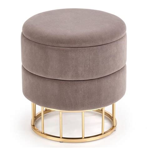 Pouf Avec Coffre De Rangement En Velours Gris Avec Pied Dor Chest