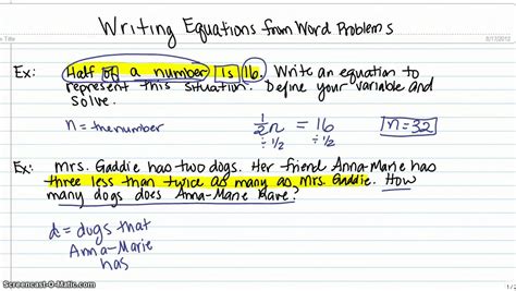 Writing Word Problems From Equations