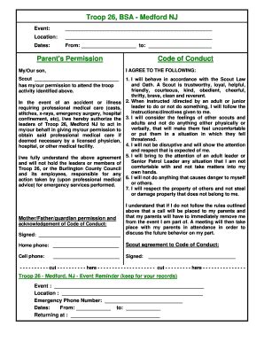 Fillable Online Troop26bsa Troop 26 Activity Permission Form