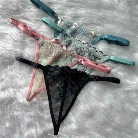 Mit Lingerie Kit Calcinha Fio Dental Sexy De Tule Bordado Laço Traseiro Shopee Brasil