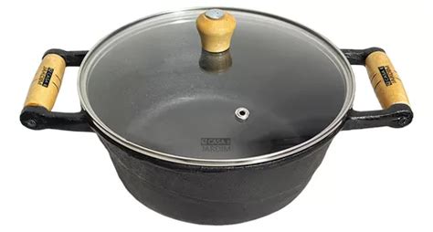 Panela Caçarola De Ferro Grande 5 Litros Tampa De Vidro 28cm