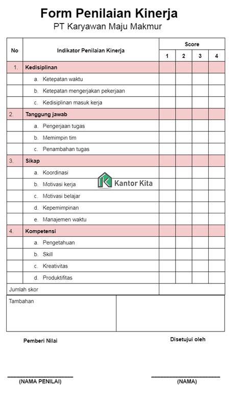 Contoh Form Tabel Penilaian Kinerja Karyawan Berbasis Kpi Contoh Riset