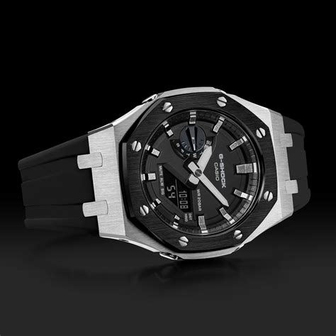 G Shock Mod With Silver Steel Case And Black Bezel Black Strap And Silver