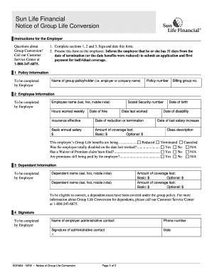 Fillable Online Sun Life Notice Of Conversion Form Doc Forms Fax Email