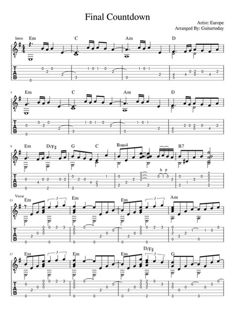 Final Countdown Guitar Chords