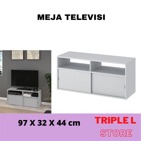 Jual Meja Rak Tv Televisi Minimalis Dengan Pintu Geser Sliding Abu Muda