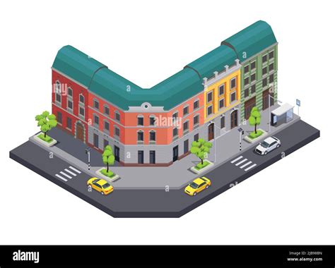 Suburban City Buildings Isometric Composition With View Of Town Street