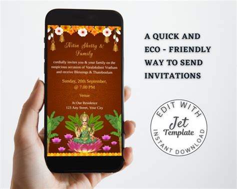 Varamahalakshmi Vratham Invitation Template Shree Laxmi Pooja Digital Invitation Editable