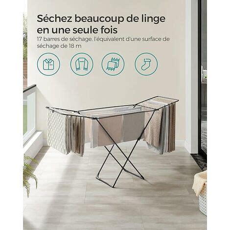 SONGMICS Étendoir à Linge Séchoir Pliable avec Barres Support de