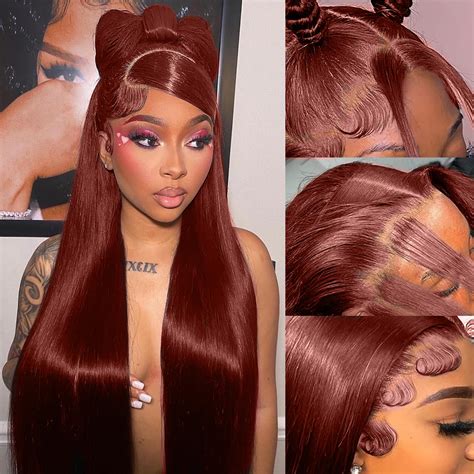 250 Density Reddish Brown Lace Front Wigs Human Hair Copper Red