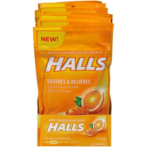 Halls Orange Cough Drops With Menthol 360 Drops 12 Bags Of 30 Drops Health