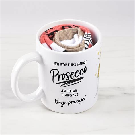 Zestaw kubek ze skarpetkami PREZENT DLA MIŁOŚNICZKI PROSECCO