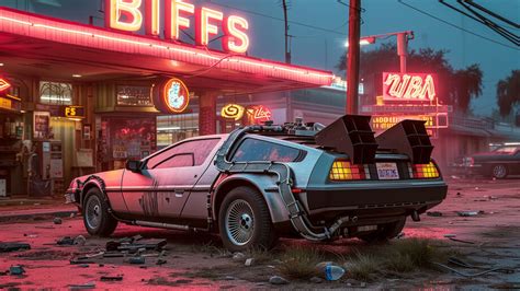 DeLorean Car Time Machine Neon 4K #170j Wallpaper PC Desktop