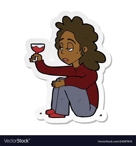 Sticker Of A Cartoon Unhappy Woman With Glass Vector Image