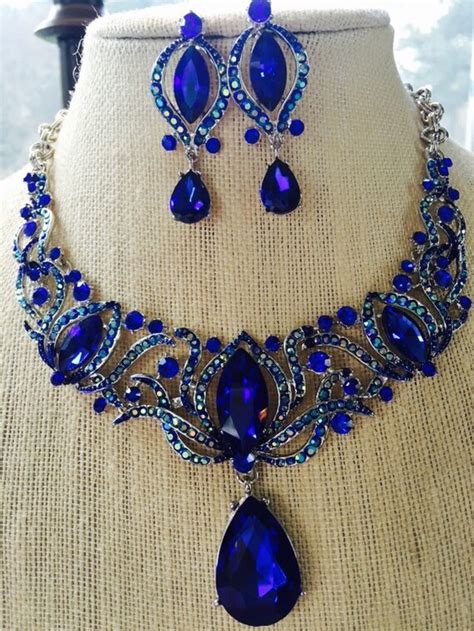 Fabulous Cobalt Royal Blue Statement Bib Necklace And Earring