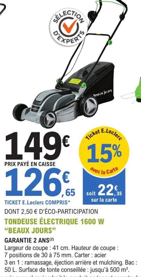 Promo Tondeuse Lectrique W Beaux Jours Chez E Leclerc Jardi