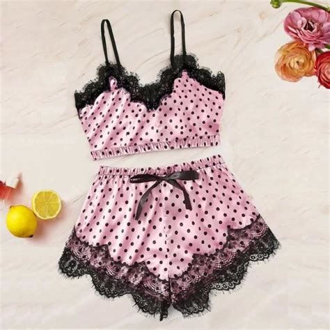 Pyjama Ensemble Pyjama En Dentelle Et Soie Pour Femmes Lingerie Sexy Bretelles Peignoir