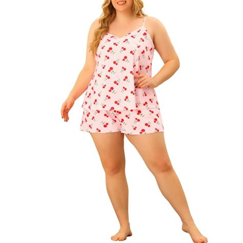 Agnes Orinda Womens Plus Size Cherry Printed Cami Top With Shorts