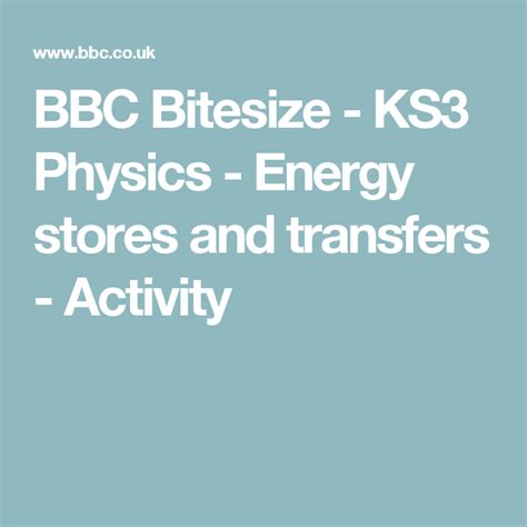 Bbc Bitesize Ks Physics Energy Stores And Transfers Activity