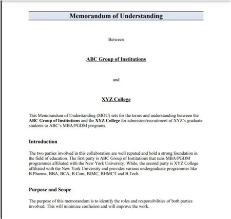 Memorandum Of Understanding MOU Meaning Example