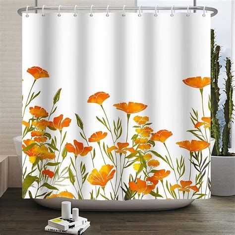 INPERCUST Autumn Blossom Shower Curtain Vibrant Yellow Flora Leafy