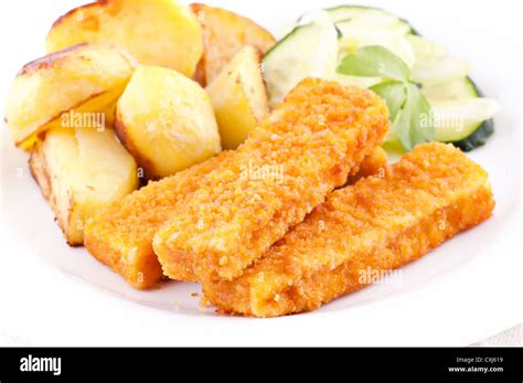 Fish Fingers With Potato Stock Photo Alamy