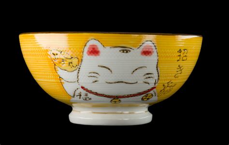 Bol Riz Kawai Pour Chat Japonais Maneki Neko Jaune Cm C Ramique