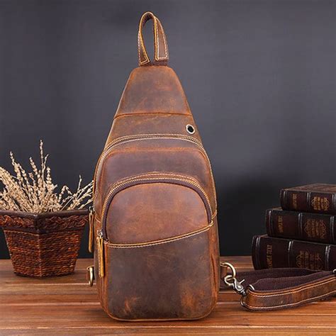 Leather Crossbody Bag Sling Chest Bag Tactical Travel Bag In Etsy