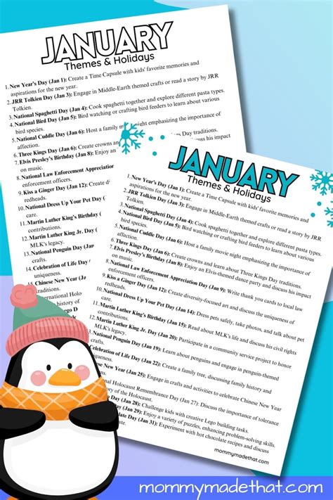 January Themes, Holidays and Activities