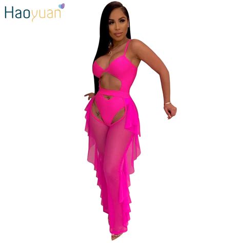 HAOYUAN Neon Green Sexy 2 Piece Matching Sets Women Festival Clothing