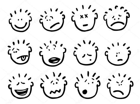 Caras Y Emociones De Dibujos Animados Vectoriales — Vector De Stock